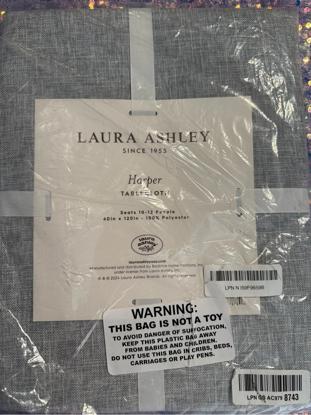 Laura Ashley Harper Tablecloth in Light Gray